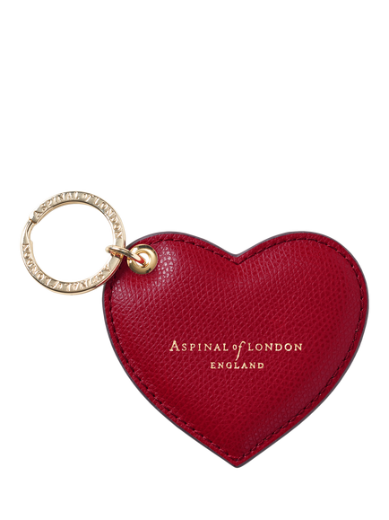 Aspinal of London Leather Heart Keyring, Cherry