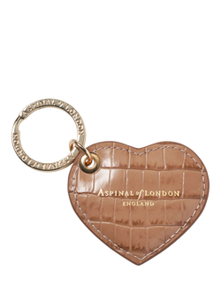 Aspinal of London Small Leather Heart Keyring, Caramel