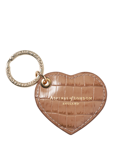 Aspinal of London Small Leather Heart Keyring, Caramel