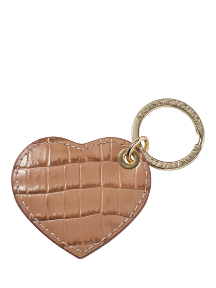 Aspinal of London Small Leather Heart Keyring - view 2, Caramel