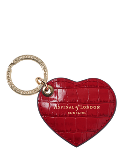 Aspinal of London Small Leather Heart Keyring, Cherry
