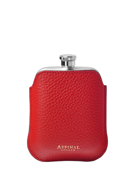 Aspinal of London Leather 5oz Hip Flask with Pouch, Cardinal Red, Cardinal Red