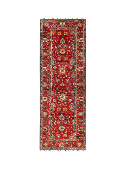 Gooch Oriental Sultani Pure Wool Runner Rug, Red, L248 x W83 cm, Red