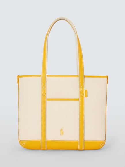 Polo Ralph Lauren Small Canvas Shopper Tote Bag, Ecru/Racing Yellow, Ecru/Racing Yellow