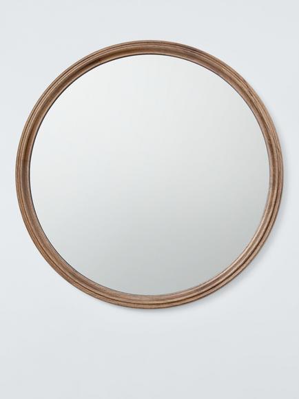 John Lewis Farmhouse Round Wood Frame Wall Mirror, 70cm, Walnut, Brown