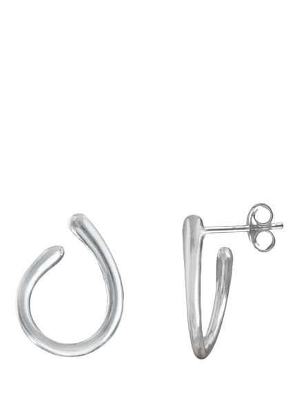 Nina B Sterling Silver Curved Oval Earrings, Silver Silver