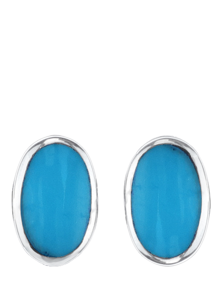 Nina B Oval Stud Earrings, Blue Turquoise/Silver - view 2, Blue Turquoise/Silver