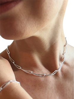 Nina B Sterling Silver Slim Loop Link Necklace - view 2, Silver