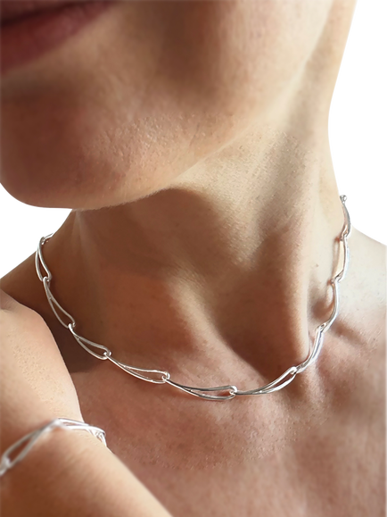 Nina B Sterling Silver Slim Loop Link Necklace - view 2, Silver