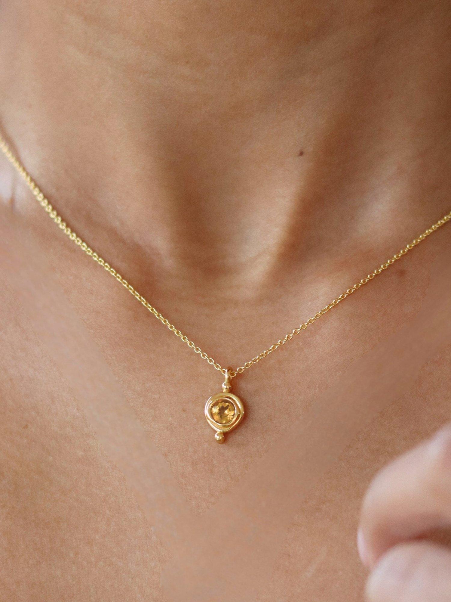 Product image 2 of 3, which shows Ottoman Hands November Birthstone Necklace, Gold