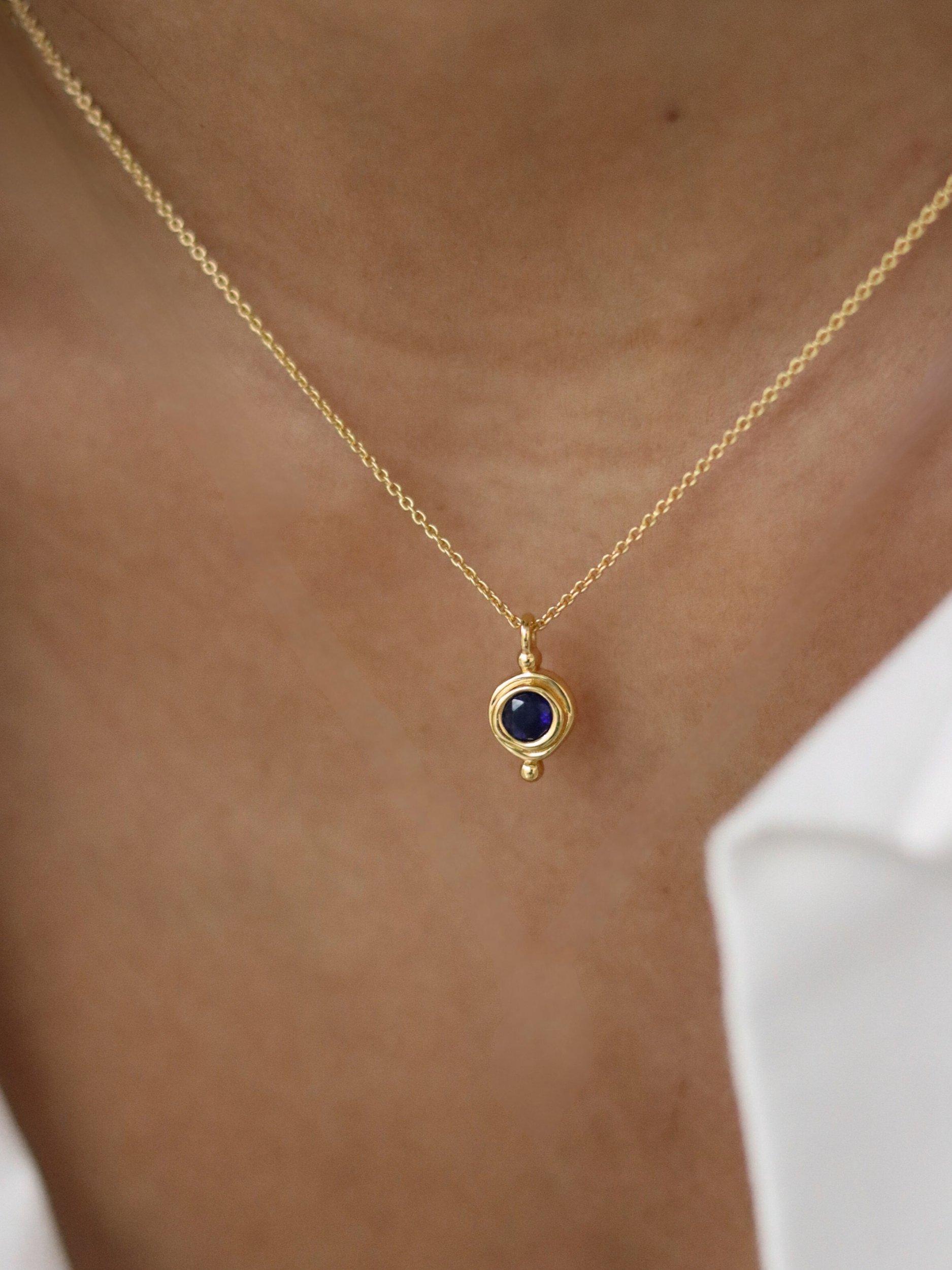 Product image 2 of 3, which shows Ottoman Hands September Birthstone Necklace, Gold