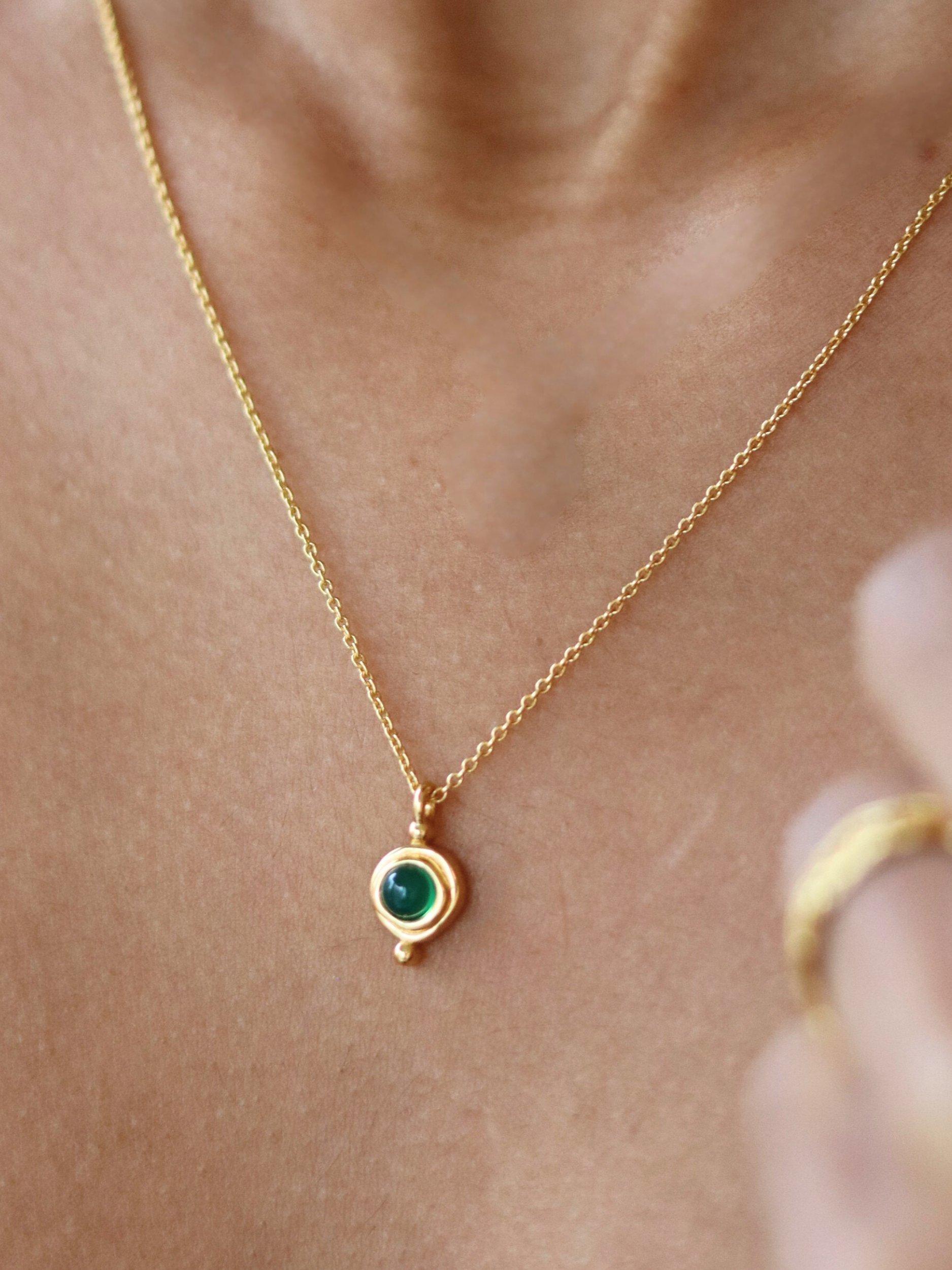 Product image 2 of 3, which shows Ottoman Hands May Birthstone Necklace, Gold
