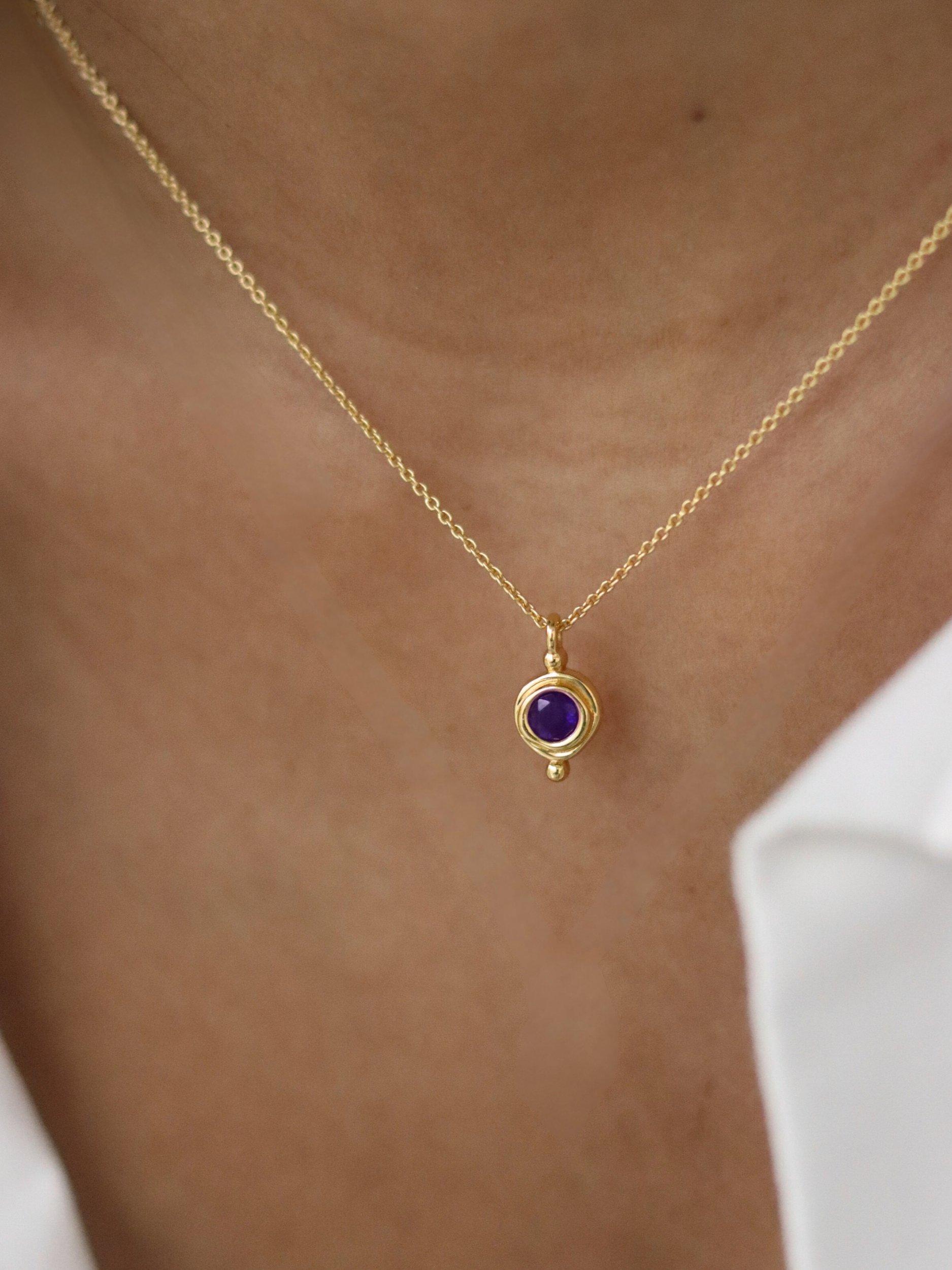 Product image 2 of 3, which shows Ottoman Hands February Birthstone Necklace