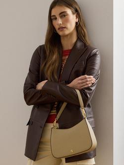 Lauren Ralph Lauren Danni Leather Shoulder Bag, Carson Blue - view 2, Birch Tan