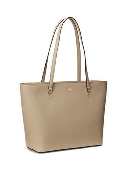 Lauren Ralph Lauren Karly Medium Leather Tote Bag, Birch Tan - view 2, Birch Tan