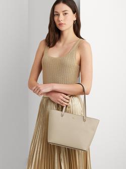 Lauren Ralph Lauren Karly Medium Leather Tote Bag, Birch Tan - view 2, Birch Tan