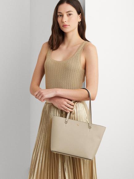 Lauren Ralph Lauren Karly Medium Leather Tote Bag, Birch Tan - view 2, Birch Tan