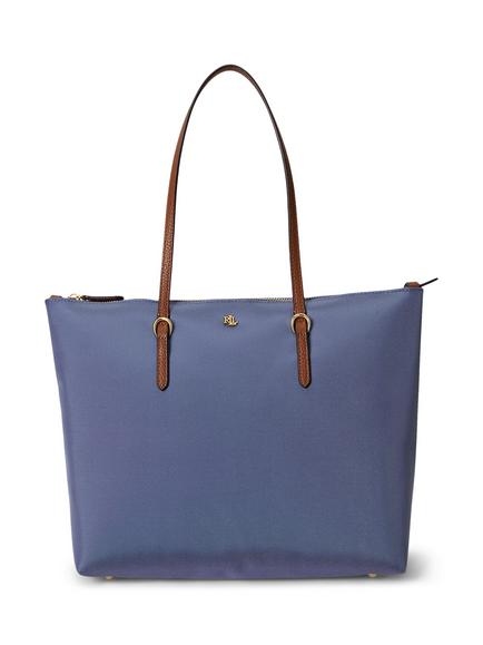 Lauren Ralph Lauren Keaton 26 Medium Tote Bag, Blue/Lauren Tan