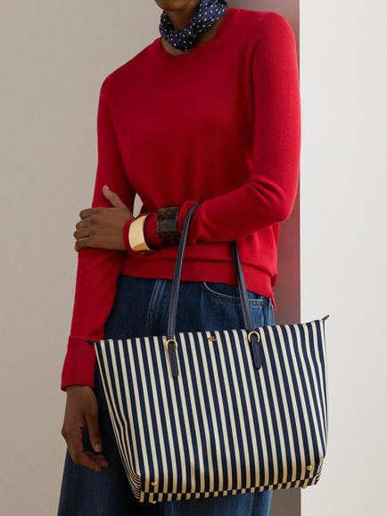 Lauren Ralph Lauren Keaton Medium Stripe Tote Bag, Refined Navy/White - view 2, Refined Navy/White