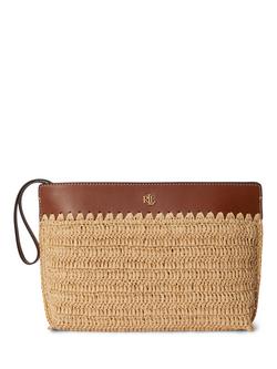 Lauren Ralph Lauren Zip Top Straw Pouch, Natural/Lauren Tan, Natural/Lauren Tan