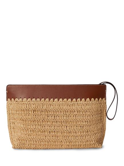 Lauren Ralph Lauren Zip Top Straw Pouch, Natural/Lauren Tan - view 2, Natural/Lauren Tan