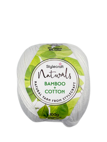 Stylecraft Naturals Bamboo+Cotton Knitting and Crochet Yarn, 100g - view 2, Chalk