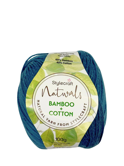 Stylecraft Naturals Bamboo+Cotton Knitting and Crochet Yarn, 100g - view 2, Deep Sea