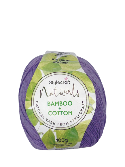 Stylecraft Naturals Bamboo+Cotton Knitting and Crochet Yarn, 100g - view 2, Lavender