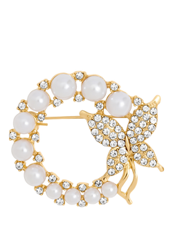 Jon Richard Pearl Butterfly Brooch, Gold, Gold