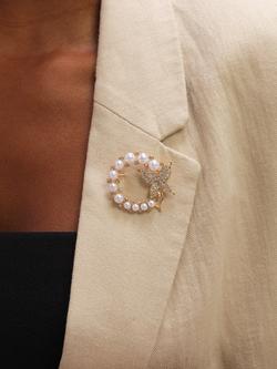 Jon Richard Pearl Butterfly Brooch, Gold - view 2, Gold