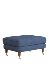 Laura Ashley OUTLET Lynden Footstool, Teak Leg, Like New, Bainton Midnight Navy