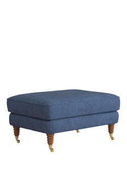 Laura Ashley OUTLET Lynden Footstool, Teak Leg, Like New, Bainton Midnight Navy, Bainton Midnight Navy