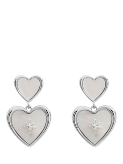 Simply Silver Mother of Pearl Celestial Heart Drop Earrings, Sterling Silver Plated Brass