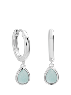 Simply Silver Pear Drop Charm Hoop Earrings, Turquoise