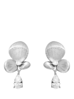 Simply Silver Satin Floral Drop Earrings, Silver