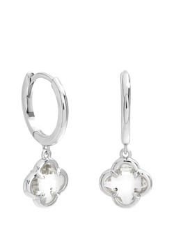 Simply Silver Crystal Clover Charm Huggie Hoop Earrings, Sterling Silver Plated Brass