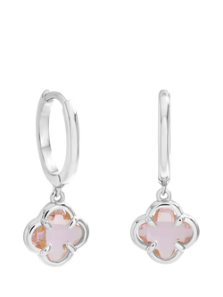 Simply Silver Rose Clover Charm Huggie Hoop Earrings, Sterling Silver Plated Brass