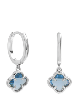 Simply Silver Light Sapphire Clover Charm Huggie Hoop Earrings, Sterling Silver Plated Brass