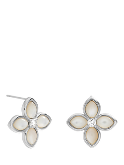 Simply Silver Mother of Pearl Clover Stud Earrings, Sterling Silver Plated Brass