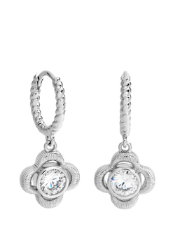 Simply Silver Satin Clover Huggie Hoop Earrings, Silver