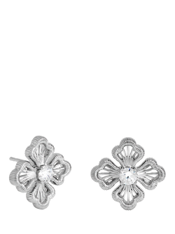 Simply Silver Satin Clover Stud Earrings, Silver