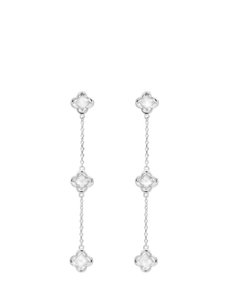 Simply Silver Crystal Fine Triple Clover Drop Earrings, Sterling Silver Plated Brass