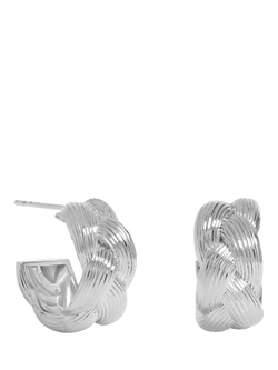 Simply Silver Satin Braided Hoop Earrings, Silver