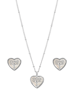 Simply Silver Mother of Pearl Tree Of Love Heart Jewellery Set, Sterling Silver Plated Brass