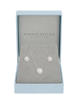 Simply Silver Pearl Halo Jewellery Set - view 2, Silver