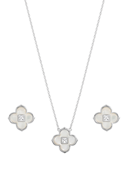 Simply Silver Mother Of Pearl Clover Jewellery Set, Sterling Silver Plated Brass