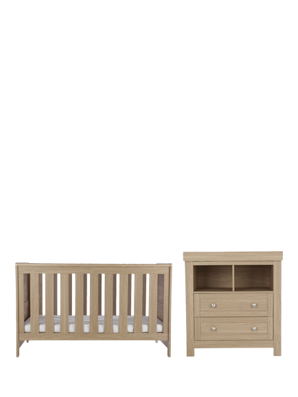 CuddleCo Burford Cot Bed & Changing Table Dresser, Oak