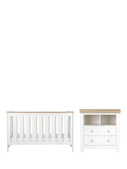 CuddleCo Burford Cot Bed & Changing Table Dresser, White & Oak