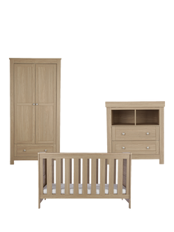 CuddleCo Burford Cot Bed, Changing Table Dresser & Double Wardrobe, Oak, Oak