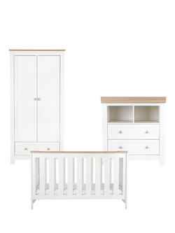 CuddleCo Burford Cot Bed, Changing Table Dresser & Double Wardrobe, White & Oak, White & Oak